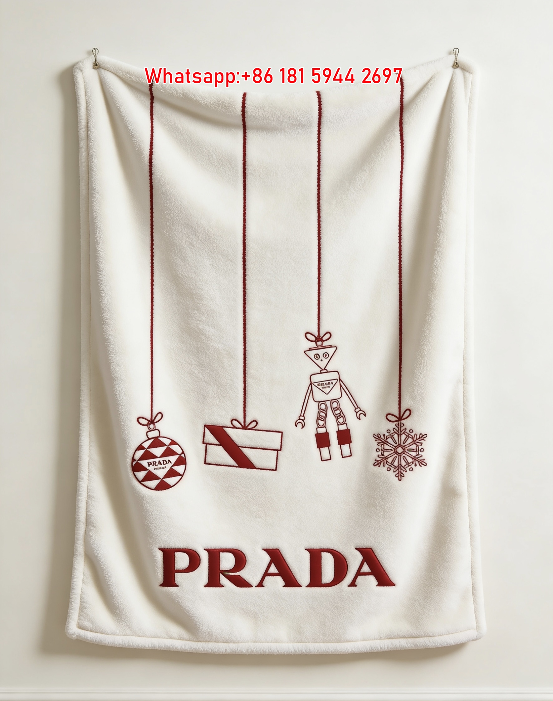 Prada Christmas Red White Hanging Ornament Print Fleece Sofa Throw Blanket IMG_2716